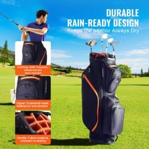 golf cart bag with 14 way organizer divider top 36 13 pockets premium cart bag durable golf bags with handles dust cover detachable straps for men women black orange 4.jpg