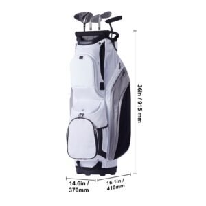 golf cart bag with 14 way organizer divider top 36 13 pockets premium nylon cart bag durable golf bags with handles dust cover detachable straps for men women white color block 1.jpg