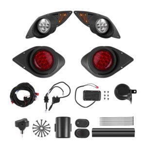 Golf Cart Light Kit, 12 Volt, Street Legal LED Headlight and Taillight Kit with Wiring Harness, Turn Signals, Hazard Light, Switch Horn, Brake Pad, Zip Ties, ABS Housing, for Yamaha G29 2007-Up