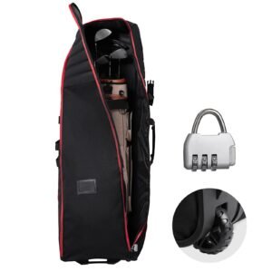 Golf Travel Bag, Outdoors Soft-Sided Golf Travel Cover Case, Heavy Duty 1000D Nylon Wear-Resistant, Padded Golf Luggage Case Cover with Wheels, Foldable Golf Club Storage Bag for Airlines