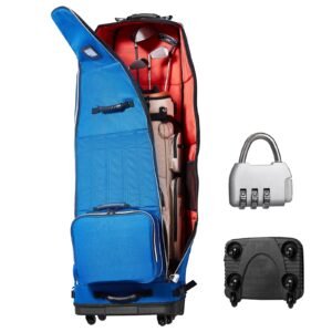 Golf Travel Bag, Outdoors Soft-Sided Golf Travel Cover, Heavy Duty 1200D Polyester Oxford Wear-Resistant Waterproof, Padded Luggage Case with Wheels, Foldable Golf Club Storage Bag for Airline