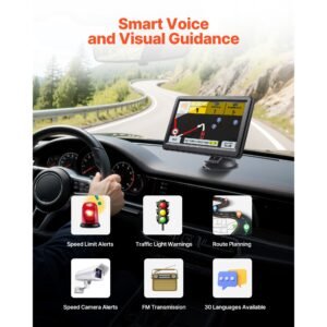 gps navigator for car, 7 inch touch screen 16gb gps navigation system with lifetime map updates, voice turn by turn guidance, speed and red light warning, custom truck routing, for car truck rv