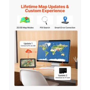 gps navigator for car, 7 inch touch screen 16gb gps navigation system with lifetime map updates, voice turn by turn guidance, speed and red light warning, custom truck routing, for car truck rv