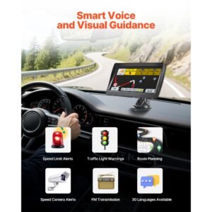 gps navigator for car, 7 inch touch screen 8gb gps navigation system with lifetime map updates, voice turn by turn guidance, speed and red light warning, custom truck routing, for car truck rv