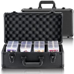 graded card storage box 4 slots graded sports cards holder carrying case with key lock foam dividers for 96 psa graded cards 68 bgs cards 76 sgc cards 348 top loaders or 999 loose cards 5.jpg