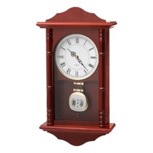 Grandfather Clock, 18 in Classic Vintage Pendulum Clock, Pine Wood & MDF Wall Clocks with Quartz Movement and Quiet Design, for Living Room, Bedroom, Home Decor, and Gift (Cherry Tone Finish)