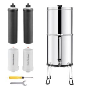 gravity fed water filter system 225g 304 stainless steel countertop filtration system reduces lead and up to 99 of chlorine with 2 activated carbon filter 2 defluorination filter spigot.jpg