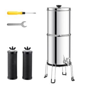 Gravity-fed Water Filter System, 2.25G 304 Stainless-Steel Countertop Water Filtration System, Reduces Lead and up to 99% of Chlorine, with 2 Carbon Filters/Spigot/Stand, for Home Camping RV