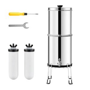 gravity fed water filter system 225g 304 stainless steel countertop water filtration system reduces lead and up to 99 of chlorine with 2 ceramic carbon filters spigot and stand.jpg