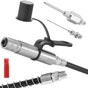 Grease Gun Coupler, 10000 PSI High Pressure, 3-Jaw Locking, Quick Release Grease Gun Tip with Hose/Zerk Fittings Cleaner/Extension Needles, Compatible with All Grease Guns 1/8" NPT Fittings