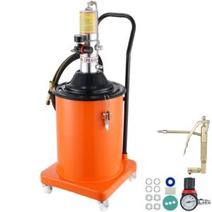 Grease Pump, 5 Gallon 20L, Air Operated Grease Pump with 13 ft High Pressure Hose and Grease Gun, Pneumatic Grease Bucket Pump with Wheels, Portable Lubrication Grease Pump 50:1 Pressure Ratio