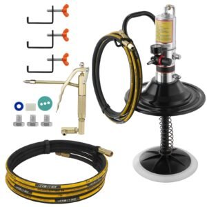 Grease Pump, 50:1 Pressure Ratio Air Operated Grease Pump with 13 ft High Pressure Hose and Grease Gun, Pneumatic Grease Pump with Barrel Cap, Portable Lubrication Grease Pump 360° Gun Head