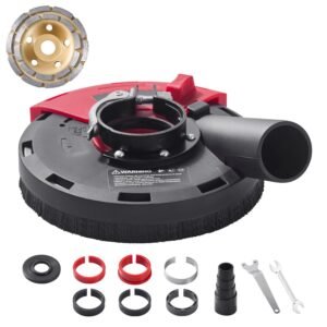 Grinding Dust Shroud for Angle Grinder, Universal 4-5 in, Surface Grinder Dust Shroud with 6 Clamping Washers & 5 in Diamond Grinding Cup Wheel, Connect to Vacuum Cleaner, for Wood Concrete Wall