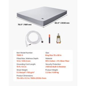 grounding sheets king size 95 cotton 5 pure silver fiber earth grounded fitted bed sheets with grounding cord tester for improved sleep wellness gray king 78 x 80 x 13 in 4.jpg
