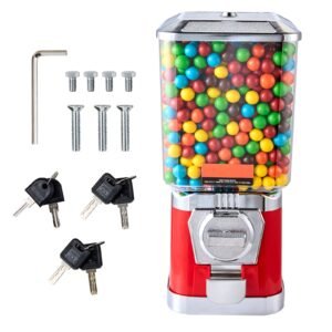 Gumball Machine for Kids, 17"H Home Candy Vending Machine, PC Gumball Dispenser, Bubble Gum Machine for Game Stores, Coin Operated Gumball Bank for Toy Capsules Bouncy Balls Candy, Red