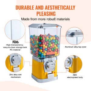 gumball machine for kids 17h home candy vending machine pc gumball dispenser bubble gum machine for game stores coin operated gumball bank for toy capsules bouncy balls candy yellow 2.jpg