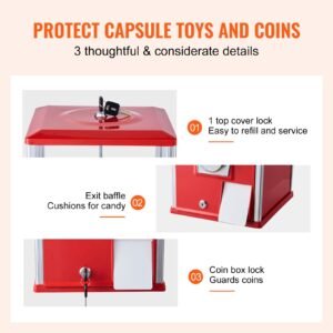 gumball machine for kids 25 height home vending machine ps bouncy balls dispenser hold 230 capsule toys rectangle bubble gum machine for game stores coin operated gumball bank red 4.jpg