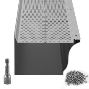 Gutter Guard, 5 inch Width, Aluminum Leaf Filter DIY Gutter Cover, 52 PCS 208 ft Total Length, 0.157'' Hole Diameter & 0.02'' Thick Raptor Gutter Guards Fits Any Roof or Gutter Type