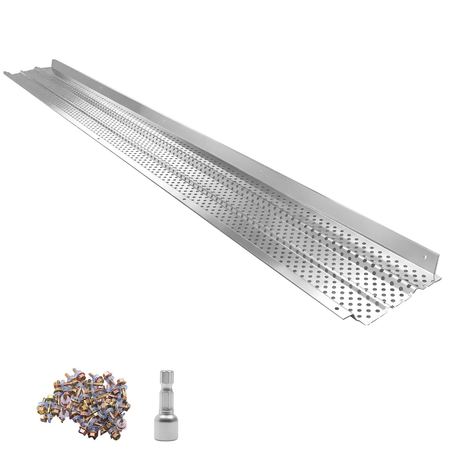 gutter guard 6 in aluminum gutter cover heavy duty 52ft length protection cover for leaf debris 002 in thickness mill finish easy diy install fast drainage screws included 13 pcs.jpg