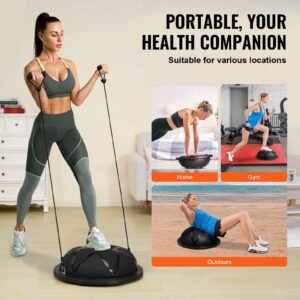 half exercise ball trainer 23 inch balance ball trainer 660 lbs capacity stability ball yoga ball with resistance bands and pump strength fitness ball for home gym full body workouts black 1.jpg