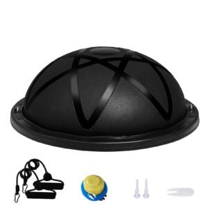 half exercise ball trainer 23 inch balance ball trainer 660 lbs capacity stability ball yoga ball with resistance bands and pump strength fitness ball for home gym full body workouts black 3.jpg