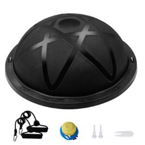 half exercise ball trainer 23 inch balance ball trainer 660 lbs capacity stability ball yoga ball with resistance bands and pump strength fitness ball for home gym full body workouts black 5.jpg