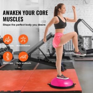 half exercise ball trainer 26 inch balance ball trainer 1500lbs capacity stability ball yoga ball with resistance bands foot pump strength fitness ball for home gym full body workout pink 1.jpg