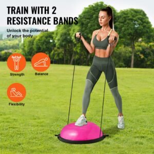 half exercise ball trainer 26 inch balance ball trainer 1500lbs capacity stability ball yoga ball with resistance bands foot pump strength fitness ball for home gym full body workout pink 2.jpg
