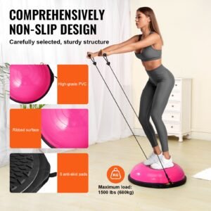 half exercise ball trainer 26 inch balance ball trainer 1500lbs capacity stability ball yoga ball with resistance bands foot pump strength fitness ball for home gym full body workout pink 3.jpg
