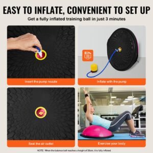 half exercise ball trainer 26 inch balance ball trainer 1500lbs capacity stability ball yoga ball with resistance bands foot pump strength fitness ball for home gym full body workout pink 4.jpg