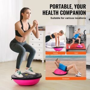 half exercise ball trainer 26 inch balance ball trainer 1500lbs capacity stability ball yoga ball with resistance bands foot pump strength fitness ball for home gym full body workout pink 5.jpg