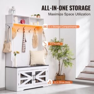 hall tree entryway bench led coat rack with shoe storage 42 wide mudroom bench with storage and seating adjustable shelves and 7 hanging hooks for mudroom entryway hallway 2.jpg