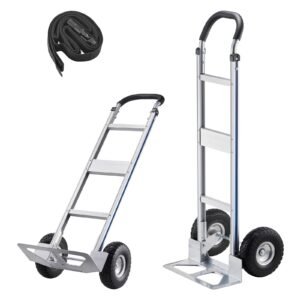 Hand Truck, 500 lbs Load Capacity, Heavy-Duty Hand Truck Dolly with Non-Slip Wheels & Handle, Aluminum Alloy Portable Trolley Dolly with Tie-down Strap for Moving Home, Office, Warehouse