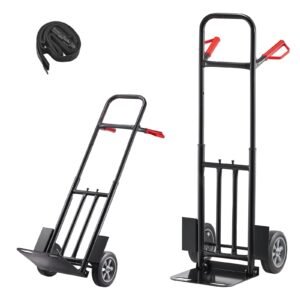 Hand Truck, 600 lbs Load Capacity, Heavy-Duty Hand Truck Dolly with Wheels & Telescoping Handle, Portable Trolley Dolly with Tie-down Strap for Moving Home, Office, Warehouse, Supermarket