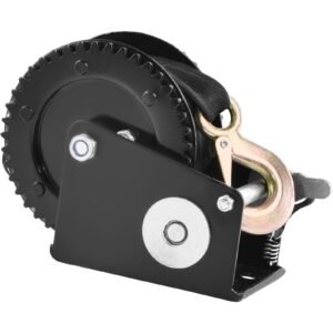 Hand Winch, 2000 lbs Pulling Capacity, Boat Trailer Winch Heavy Duty Rope Crank with 23 ft Polyester Strap and Two-Way Ratchet, Manual Operated Hand Crank Winch for Trailer, Boat or ATV Towing