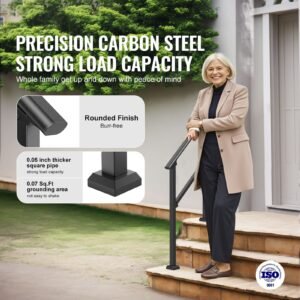 handrails for outdoor steps 2 3 step stair hand rail kit transitional carbon steel railings with installation kit stair rails for seniors concrete steps porch deck black square tube 5.jpg
