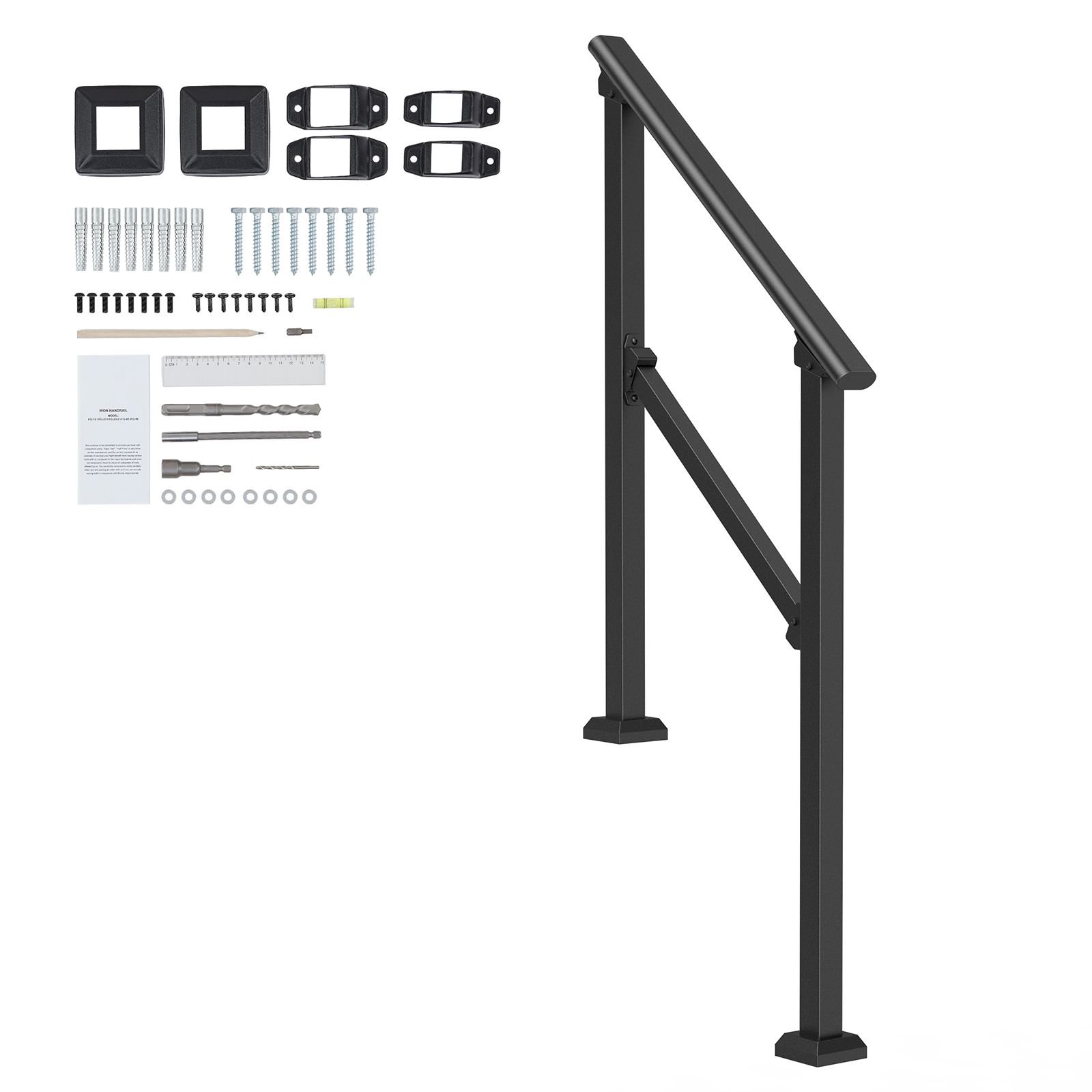 handrails for outdoor steps 2 3 step stair hand rail kit transitional carbon steel railings with installation kit stair rails for seniors concrete steps porch deck black square tube.jpg