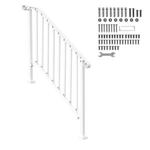 Handrails for Outdoor Steps, 3-4 Step Stair Hand Rail Kit, Transitional Carbon Steel Railings with Installation Kit, Stair Rails for Seniors, Concrete Steps & Porch & Deck, White Retro Arch