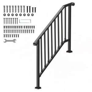 Handrails for Outdoor Steps, 3-4 Step Stair Hand Rail Kit, Transitional Iron Railings with Installation Kit, Stair Rails for Seniors, Concrete Steps & Porch & Deck, Black Retro Arch