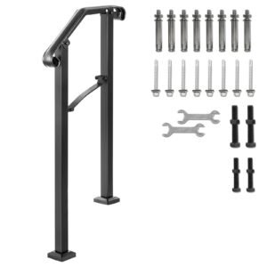 Handrails for Outdoor Steps, Fit 1 or 2 Steps Outdoor Stair Railing, Arch#1 Wrought Iron Handrail, Flexible Porch Railing, Black Transitional Handrails for Concrete Steps or Wooden Stairs