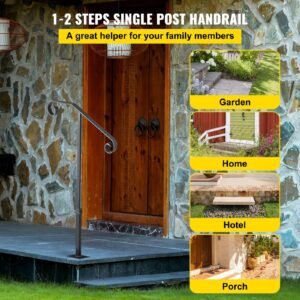 handrails for outdoor steps fit 1 or 2 steps outdoor stair railing single post wrought iron handrail gray transitional porch railings for concrete steps or wooden stairs with base 1.jpg