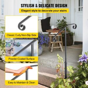 handrails for outdoor steps fit 1 or 2 steps outdoor stair railing single post wrought iron handrail gray transitional porch railings for concrete steps or wooden stairs with base 2.jpg