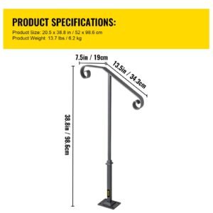 handrails for outdoor steps fit 1 or 2 steps outdoor stair railing single post wrought iron handrail gray transitional porch railings for concrete steps or wooden stairs with base 3.jpg