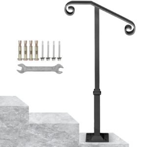 handrails for outdoor steps fit 1 or 2 steps outdoor stair railing single post wrought iron handrail gray transitional porch railings for concrete steps or wooden stairs with base 4.jpg