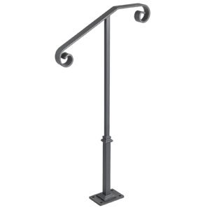handrails for outdoor steps fit 1 or 2 steps outdoor stair railing single post wrought iron handrail gray transitional porch railings for concrete steps or wooden stairs with base 5.jpg