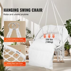 hanging hammock swing chair 330 lbs capacity macram hanging chair with cushion and mounting hardware cotton rope swing chair for bedroom balcony patio garden beige 1.jpg