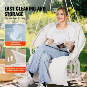 hanging hammock swing chair 330 lbs capacity macram hanging chair with cushion and mounting hardware cotton rope swing chair for bedroom balcony patio garden beige 5.jpg