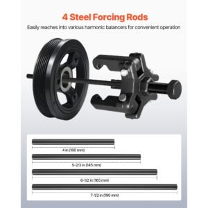 harmonic balancer puller kit, adjustable 3 jaw puller fits most late model vehicles, 3 jaw pulley puller set with 4 forcing rods for removing harmonic balancers without removing the radiator