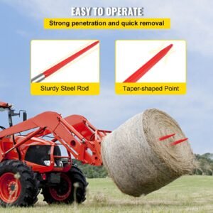 hay spear 32 bale spear 1350 lbs capacity bale spike quick attach square hay bale spears 14 wide red coated bale forks bale hay spike with hex nut sleeve for buckets tractors loaders 1.jpg