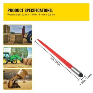 hay spear 32 bale spear 1350 lbs capacity bale spike quick attach square hay bale spears 14 wide red coated bale forks bale hay spike with hex nut sleeve for buckets tractors loaders 2.jpg